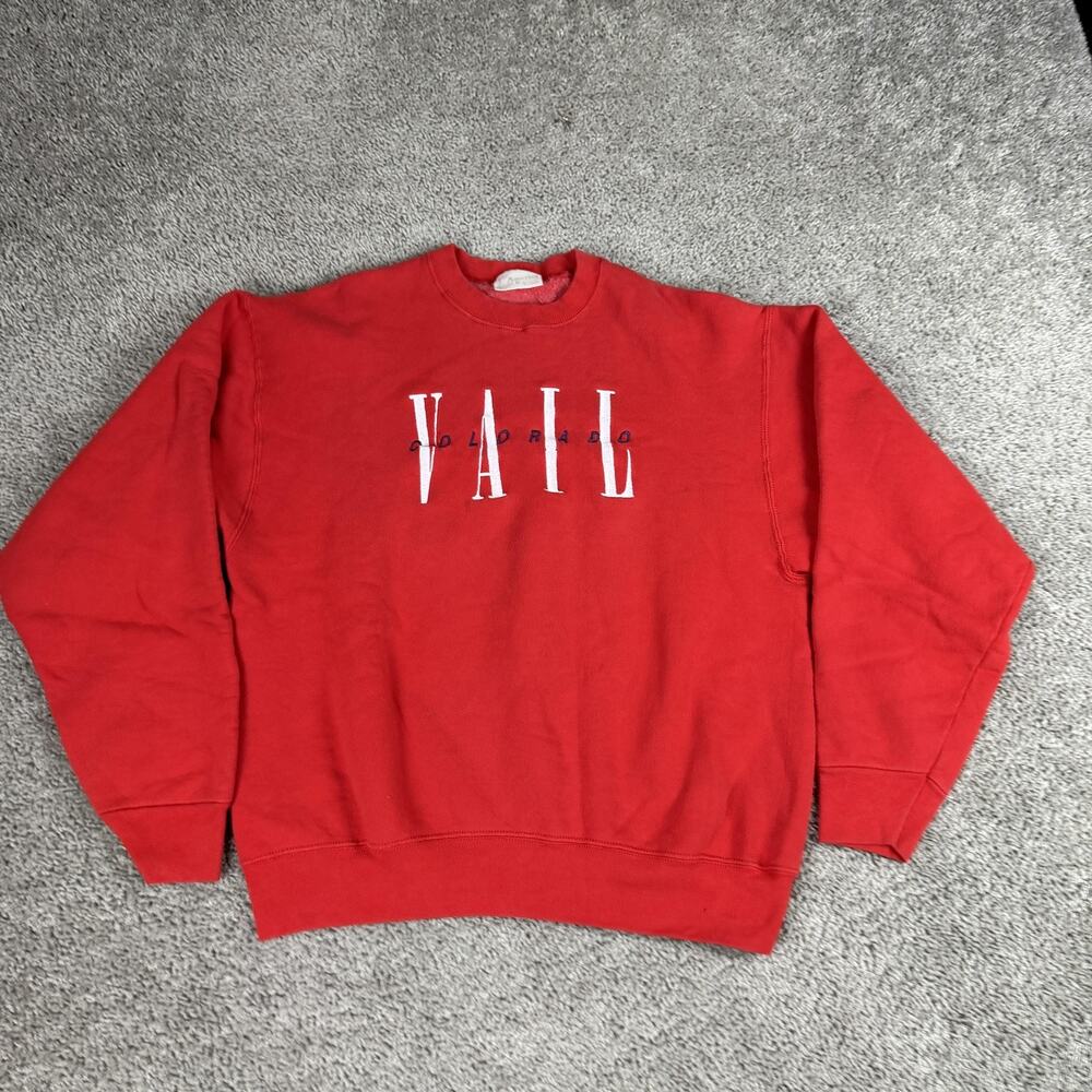 Vintage Vail Colorado Sweatshirt Mens XL Red Embroidered Pullover Crewneck 90s